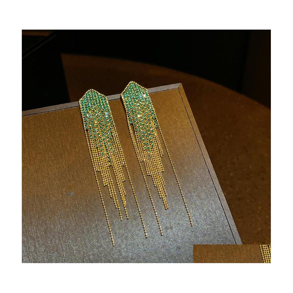 

Dangle Chandelier Fashion Jewelry High Sense Exaggerated S925 Sier Post Earrings Contrast Color Zircon Waterfall Tassels Long Stud Dhgcr