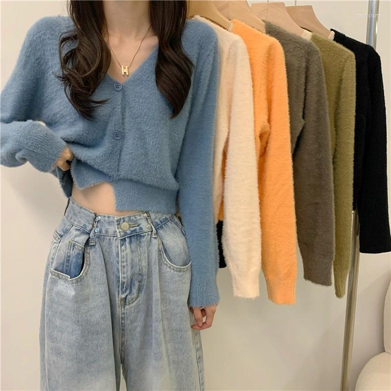 

Women's Knits Knitted Cardigan Women Basic V-Neck Elegant Long Sleeve Casual Soft Single Button Vintage Simple Oversize Sweater Tops 2023, Black