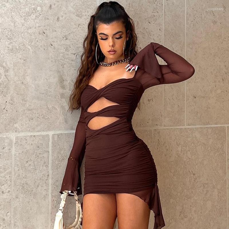 

Women' Swimwear Women Clothing Spring Summer 2023 Beach Dress Fashion Tunic Sexy Strapless Horn Long Sleeve Hollow Out Solid Spandex Cover, Khaki