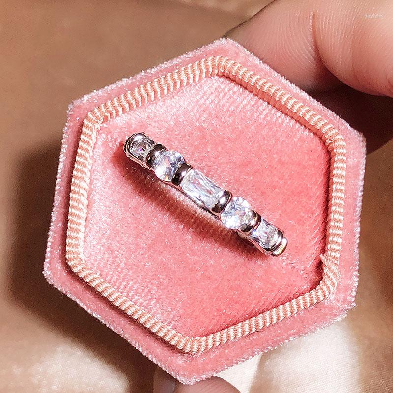 

Cluster Rings Delicate Round Princess Rectangular Diamond Couple Ring For Women Geometric Zircon Silver-Plated Engagement Bridal Gift