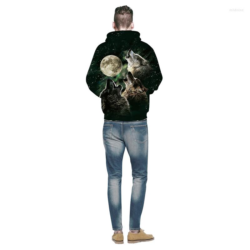 

Men's Hoodies Full Moon Howling Wolfs Hoodie For Men Clothing Fashion Sweatshirt 3D Printed Wolf Animals Hoody Pullovers Streetwear Coats, W215