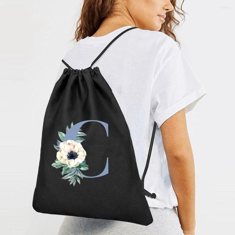 

Backpack Women Bags Fashion Backpacks Gym Bag Drawstring Casual Canvas Organizer Blue Letters Print Outdoor Sports Back Pack, Pure color