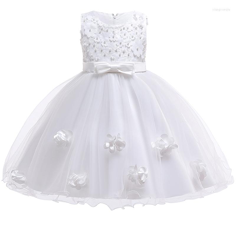 

Girl Dresses Baby Clothes 2 10 Years Children Sleveless Casual Beading Flower White Mini Summer Dress Girls Vestidos, Champagne