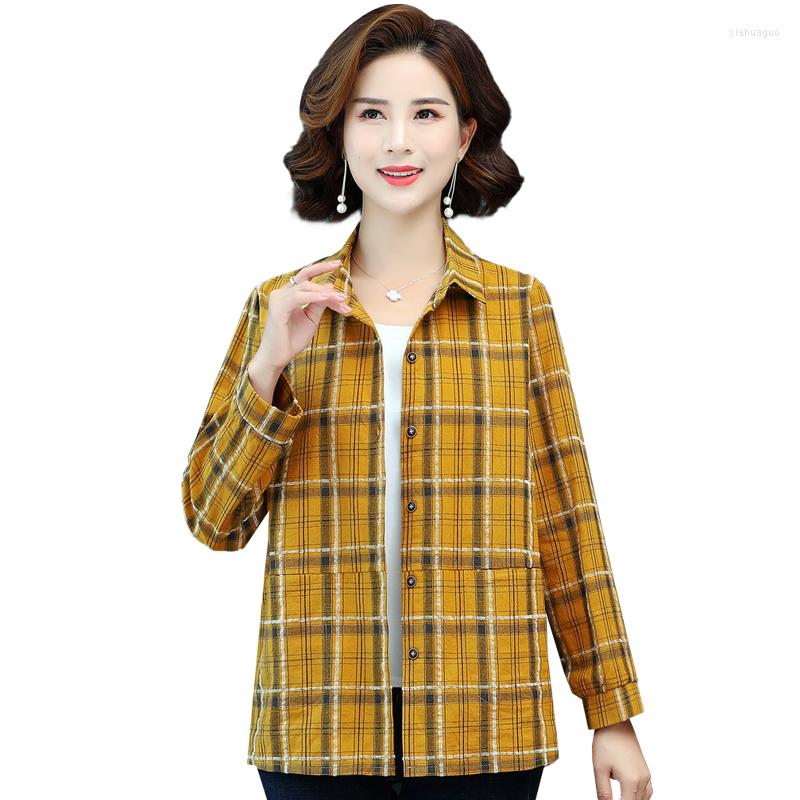 

Women's Blouses Top Woman Yellow Button Up Shirt Women Long Sleeve Spring Tops 2023 Office Lady Cotton Plaid Blouse Female Chic Orange
