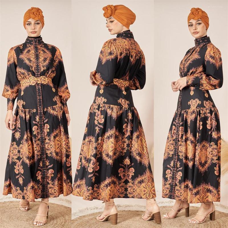 

Ethnic Clothing Vintage Women Printed Sundress 2023 Spring Autumn Muslim Dress Casual Long Sleeve Abaya Hijab Maxi Vestidos Robe Femme