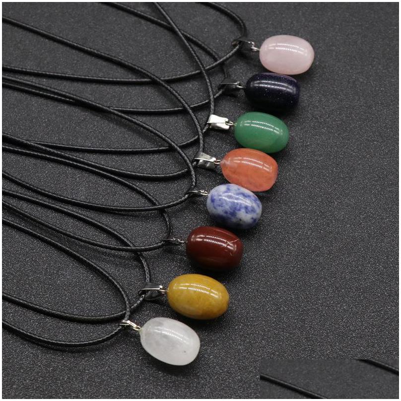 

Pendant Necklaces Natural Stone Irregar Oval Egg Shape Necklace Lots Quartz Healing Crystal Rope Chain Collar For Women Fash Dhgarden Dh9Gz
