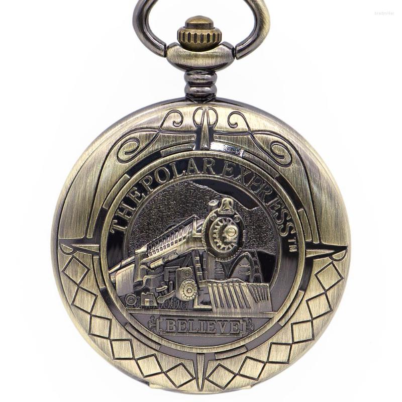 

Pocket Watches Vintage Bronze Moving Locomotive Train Steampunk Mechanical Watch Charming Pendant Necklace Clock With Fob Chain PJX1359, No box