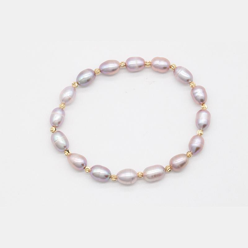 

Beaded 78Mm Natural Freshwater Ctured Oval Pearl Bracelet Rice Shape Stretch Bangle Love Wish With Gold Plated Charm Drop Delivery J Dh8No