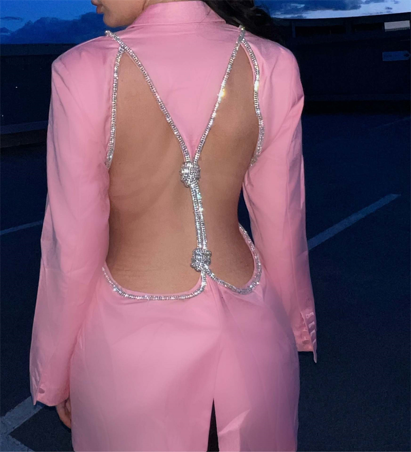 

Women's Suits Blazers Sequined Silk Tie Backles Blazer Tops Sexy Notched Collar Long Sleeve Single Button Fashion Party Outfits Clubwear 230203, Black