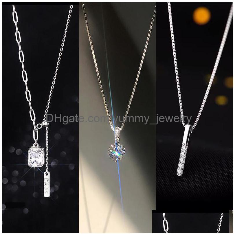 

Pendant Necklaces Fashion 925 Sterling Sier Zircon Shiny Rhinestones Pendants For Women Engagement Wedding Choker Fine Jewelrypendan Dhv7Q