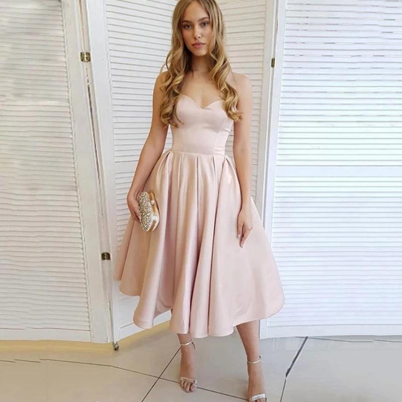 

Party Dresses Satin Pink Cocktail Short Women Formal Prom Homecoming Vestidos De Gala Champagne Graduation GownParty