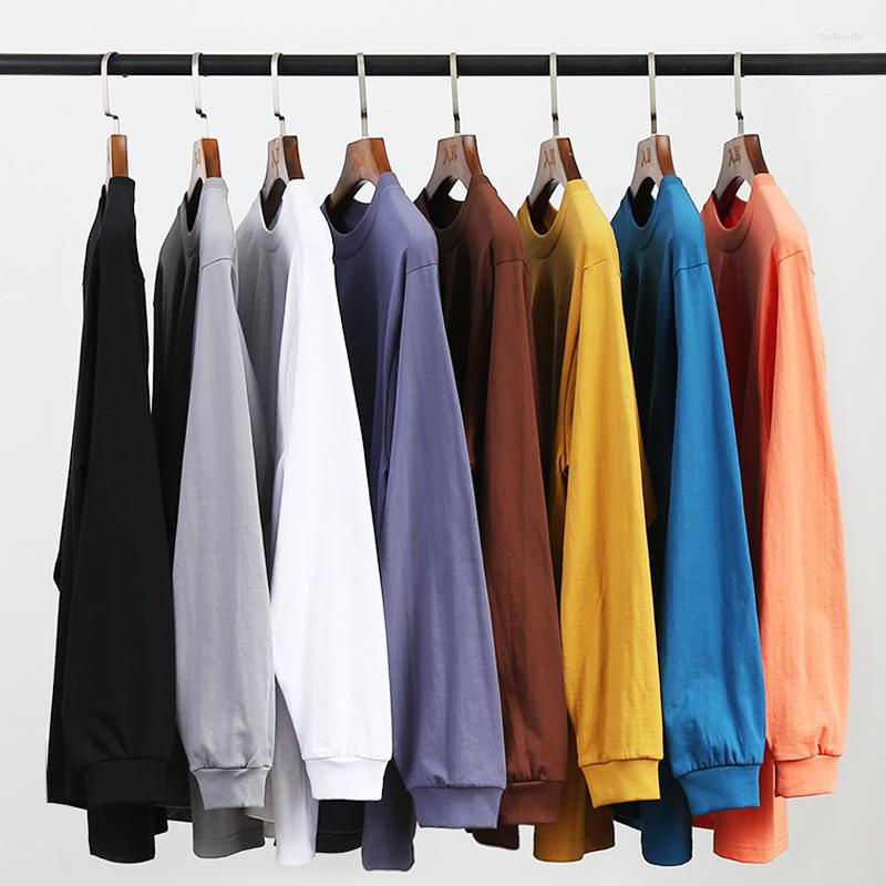 

Men' T Shirts 8.11oz 230gsm Spring And Autumn Japanese Pure Cotton Round Neck Long Sleeve T-shirt Men' Tide Loose Solid Color, Black