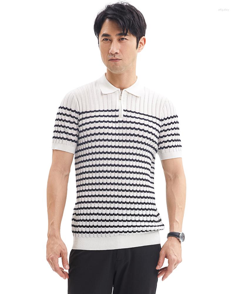 

Men' Polos Zhili Striped Short-Sleeve Zipper Polo Shirt, Black