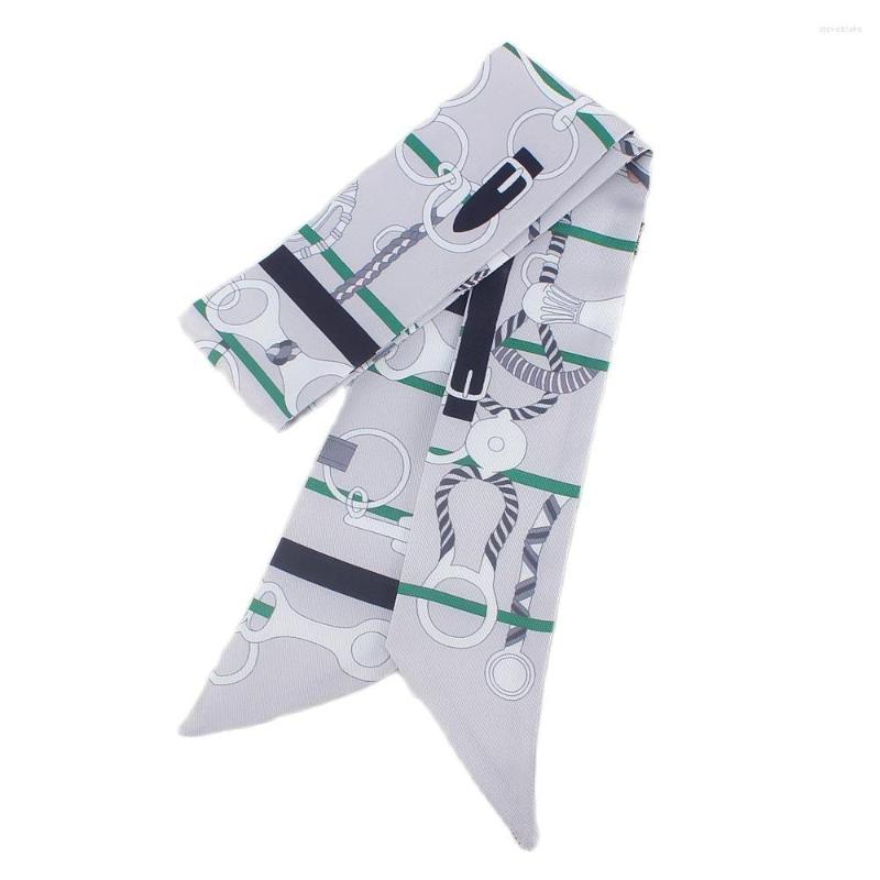 

Scarves 95cm 5cm Chain 4-colors Printed Small Scarf Women Silk Headband Long Hijab Tie Bag Accessories Ribbons