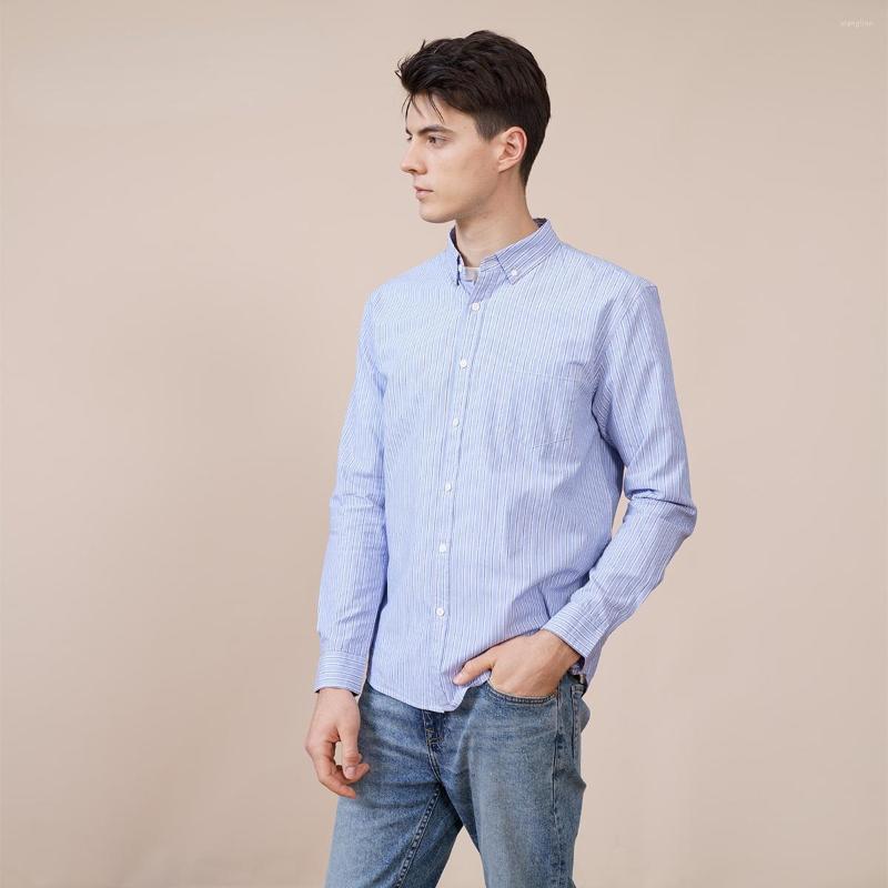 

Men' Casual Shirts 2023 Spring Vertical Striped Men Cotton Slim Fit Chest Pockets Shirt SK130123, Blue white striped