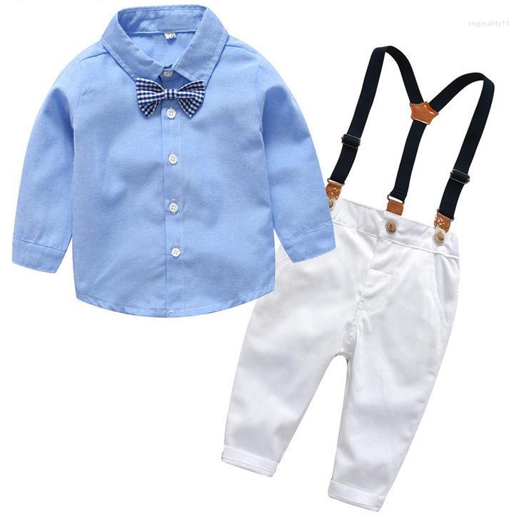 

Clothing Sets Top And Boys Gentleman Autumn Kids Formal Suits Long Sleeve Shirt Suspenders Trousers Casual Boy Clothes, Blue