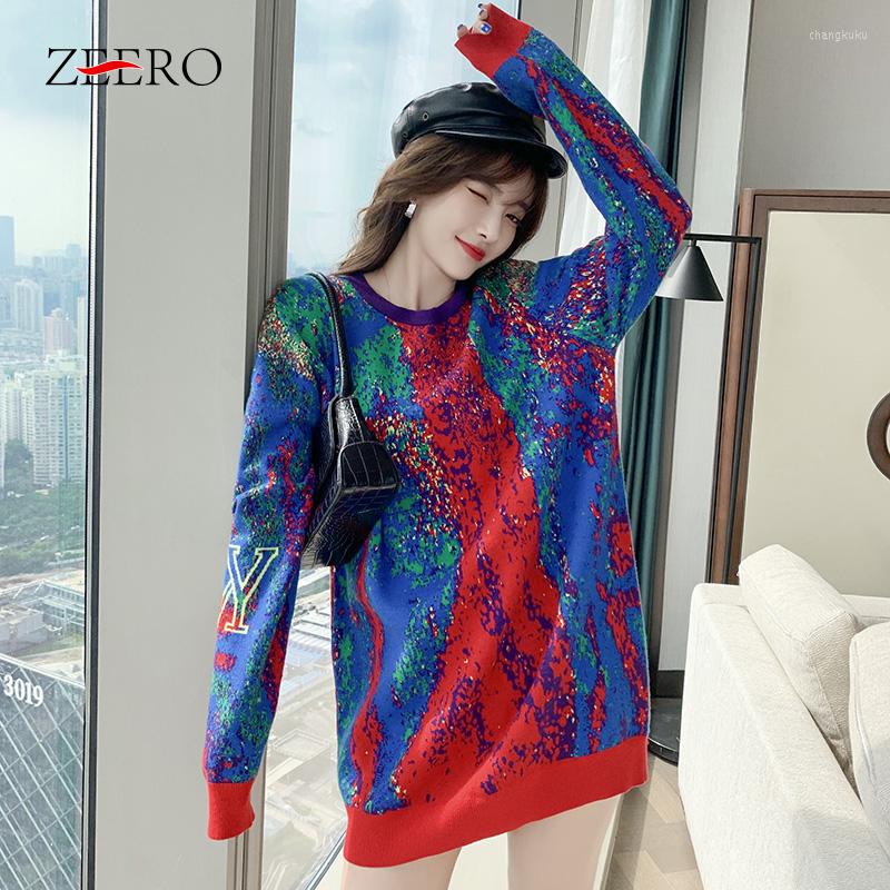 

Casual Dresses Autumn Winter Women Contrast Straight Loose O-Neck Oil Painting Knitted Base Dress Christmas Rainbow Sweater Mini, Photo color