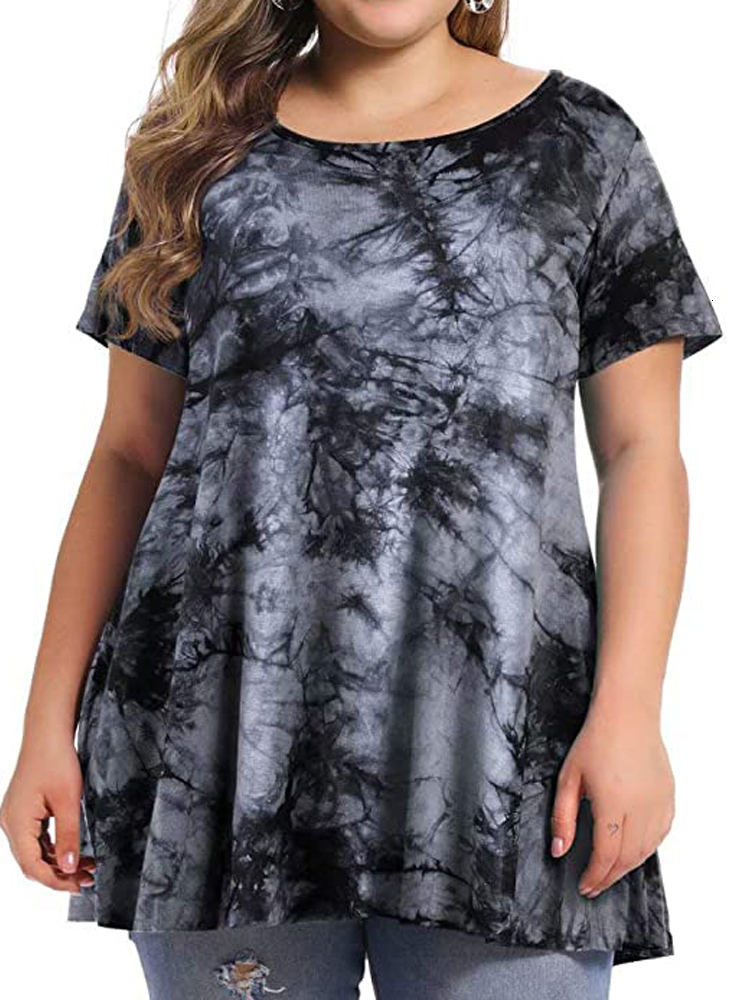 

Women's Plus Size T-Shirt 5XL  Plus Size Tops For Women Summer Short Sleeve Tie Dye Print Elegant Tee Shirts Loose Oversized Women's Tops And Blouses 230203, 15