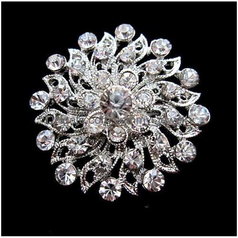 

Pins Brooches 1.2 Inch Beautif Sier Color Clear Rhinestone Crystal Diamante Small Flower Wedding Dress Pin Brooch Gifts Drop Delive Dheco