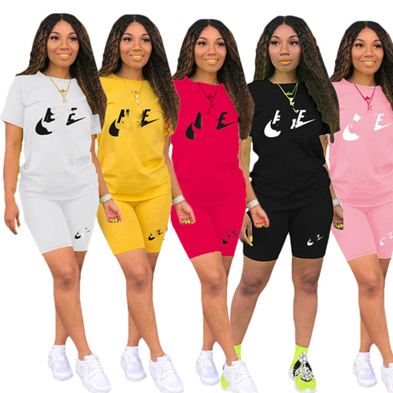 

2023 Designer brand tracksuits summer women outfits plus size 2XL Short sleeve T-shirt and shorts Two Pieces Sets Casual Jogger suits Outwork Sportswear 3504-2, Yellow