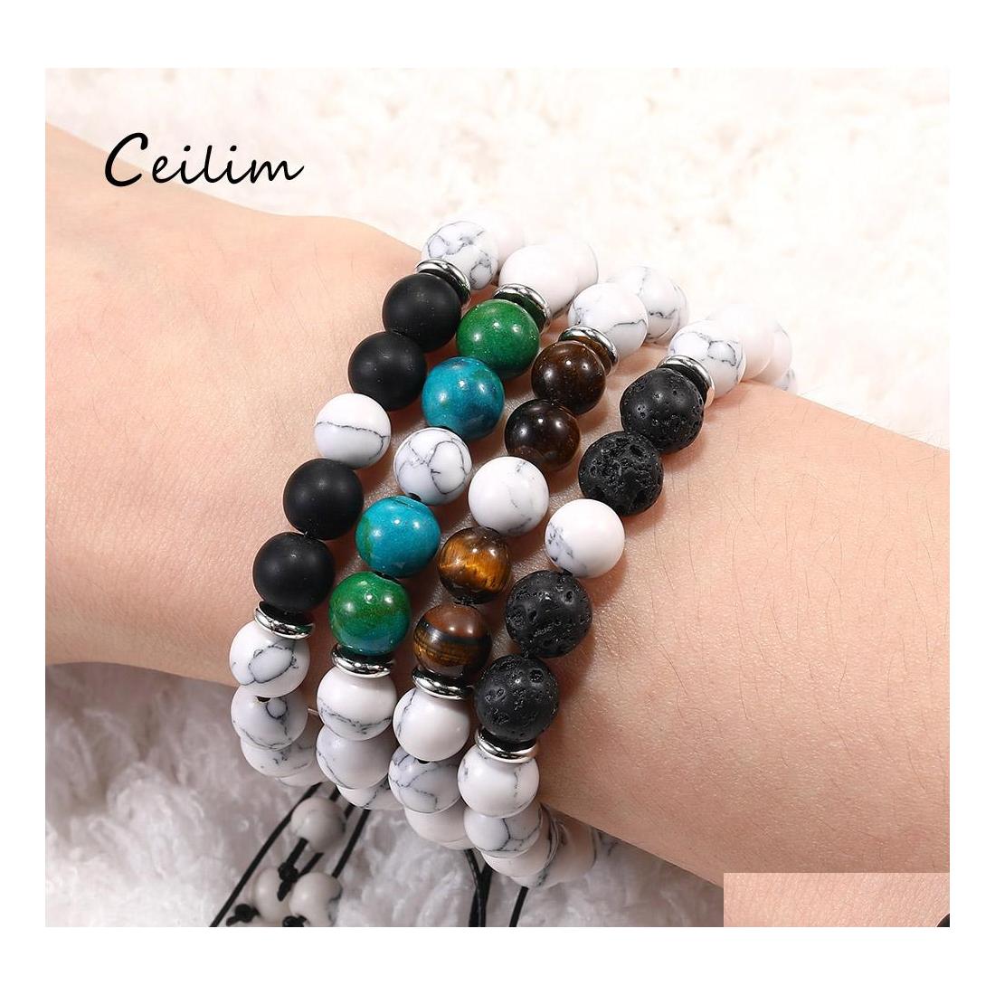 

Beaded Strands 8Mm Black Lava Volcanic Stone Beads Chakra Bracelet For Men Tiger Eye Natural Yoga Healing Reiki Prayer Nce Drop Del Otrif