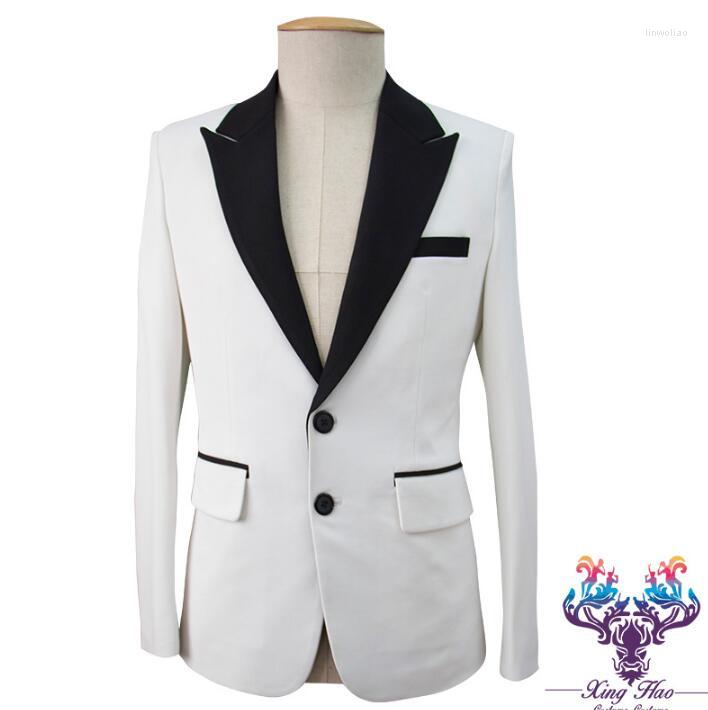 

Men' Suits Men Slim Designs Multi-color Stitching Costumes For Singers White Blazer Dance Clothes Jacket Star Style Dress Punk, Only coat