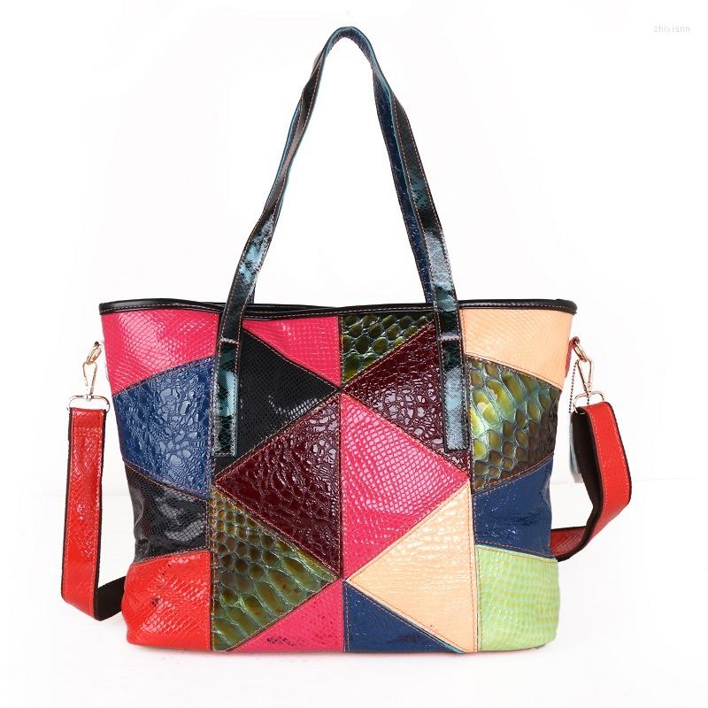 

Evening Bags 2023 Ladies Fashion Sheepskin Tote Bag Genuine Leather Spliced Color Crossbody Large Capacity Women's, Picture color