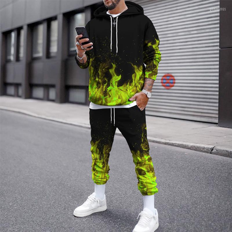 

Men's Tracksuits Long Sleeve T-Shirt Pants Suit 3D Flame Color Matching P-rinting Sweater Casual Sportswear Spring And Autumn Clothes, Tta6-37