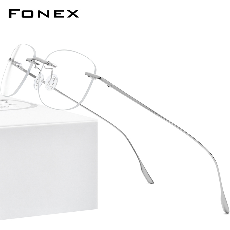 

Sunglasses Frames FONEX Alloy Glasses Frame Men Women Rimless Prescription Square Eyeglasses Myopia Optical Korean Eyewear 8107 230202