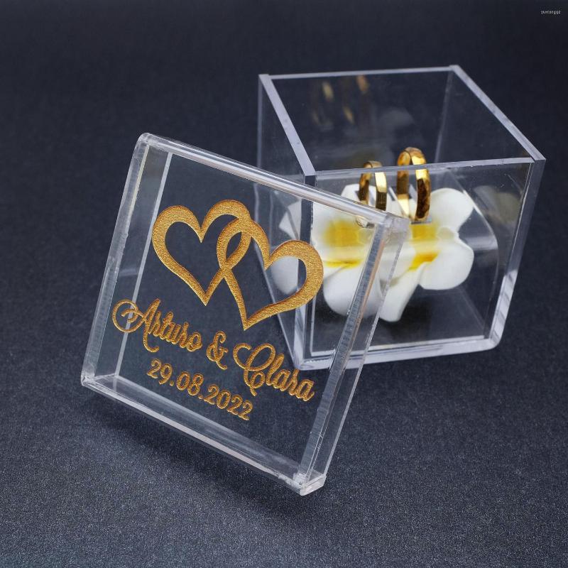 

Jewelry Pouches Acrylic Wedding Ring Holder Personalized Bearer Box Custom Clear