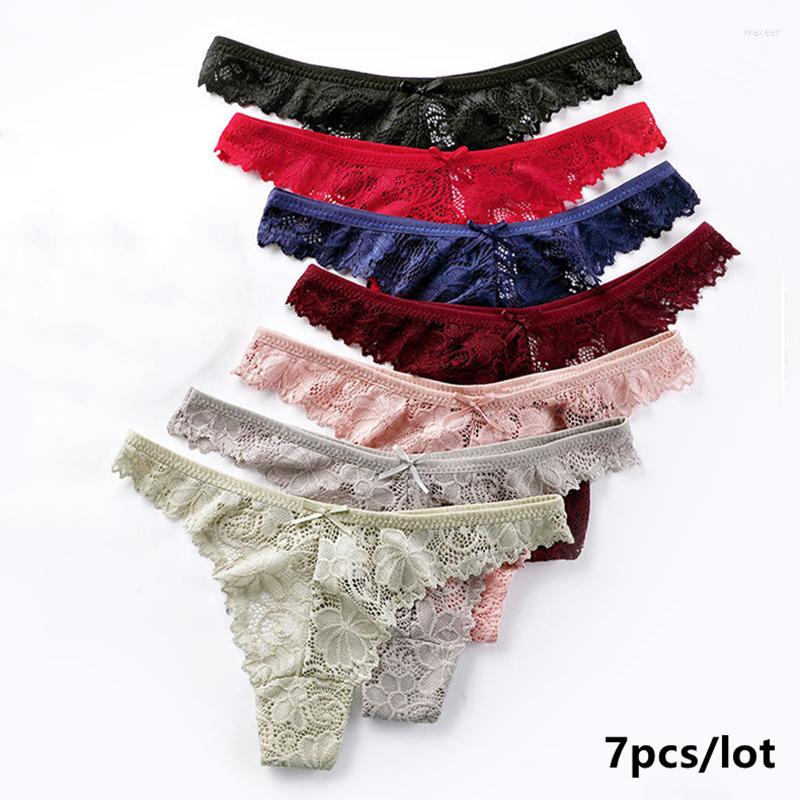 

Women's Panties 7pcs Breathable Low-rise Sexy Lace Underwear Women Summer Ms Thong Woman Pure Desire G-string Tanga Mujer, Green