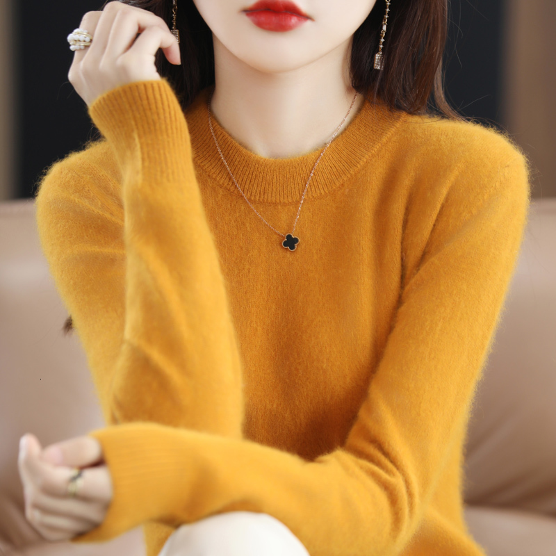 

Women's Sweaters Autumn and Winter 100 Mink Cashmere Sweater ONeck Knitted Pullover Casual Loose Large Basic Fashion Top 230203, Beige