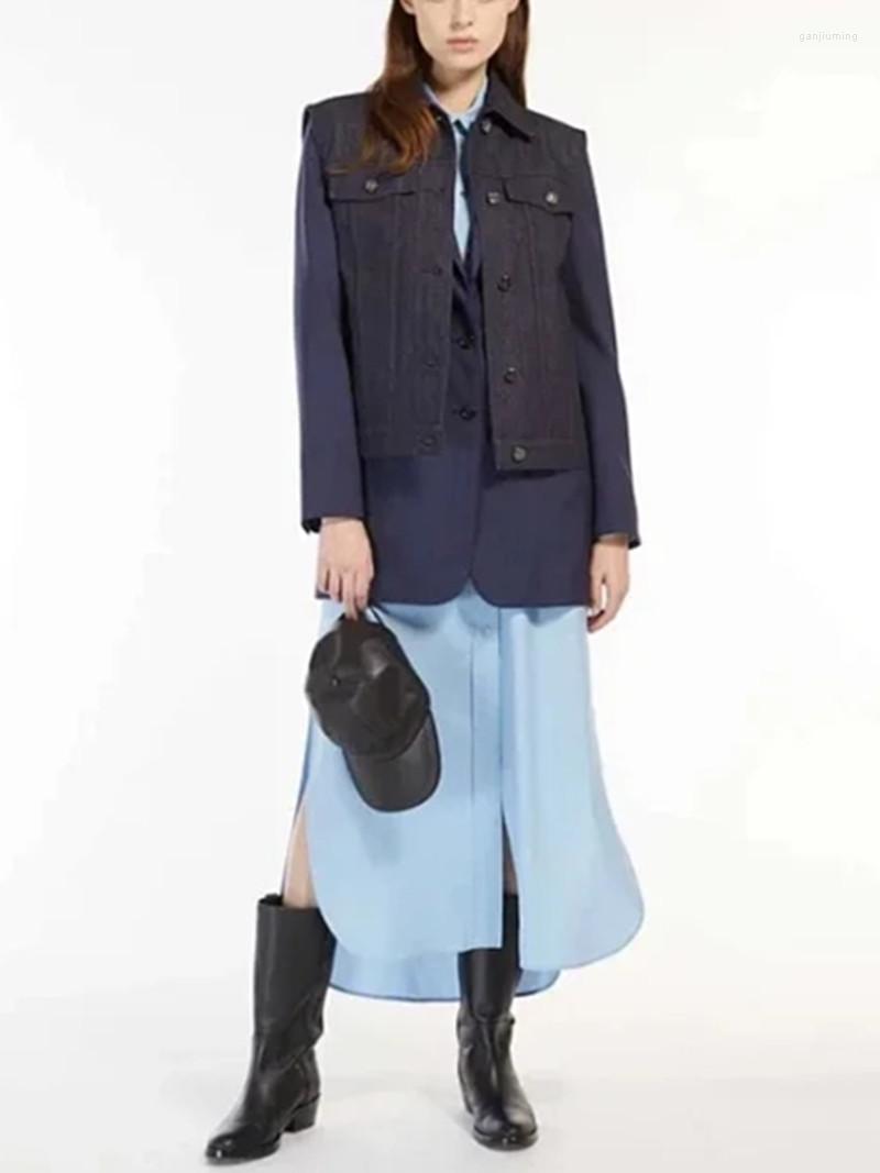 

Women' Jackets Women Denim Jacket With Pockets 2023 Ladies Sleeveless Turn-Down Collar Single-Breasted Short Coat And Tops All-Match