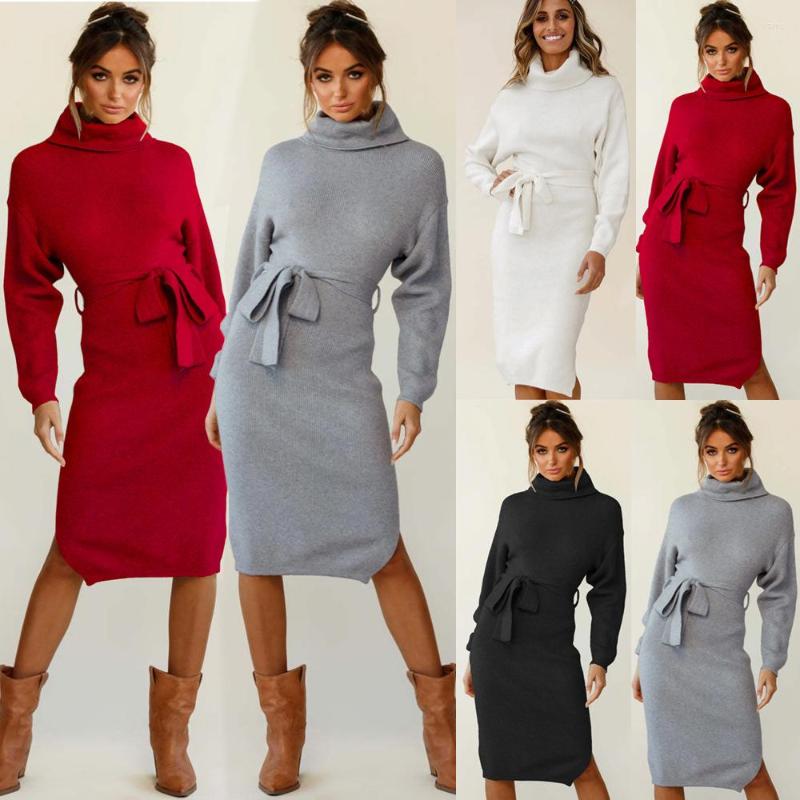 

Casual Dresses Europe And The United States Stand Collar Knitted Dress 2023 Autumn Winter Ladies Sweater Turtleneck Bottoming Skirt, 19