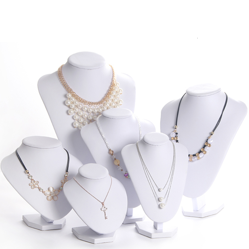 

Mannequin Model Bust Show Exhibitor 6 Options PU White Leather Jewelry Display Woman Necklaces Pendants Stand Organizer 230202