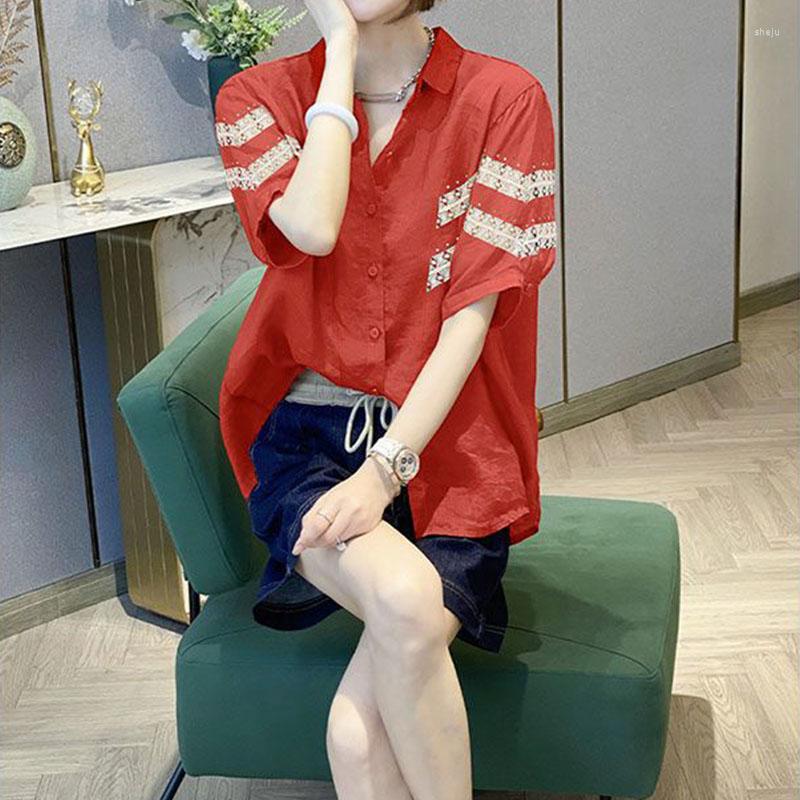 

Women's Blouses Fashion All-match Temperament Single Breasted Short Sleeve 2023 Splicing Women's Clothing Tops T-Shirt, Wawaling