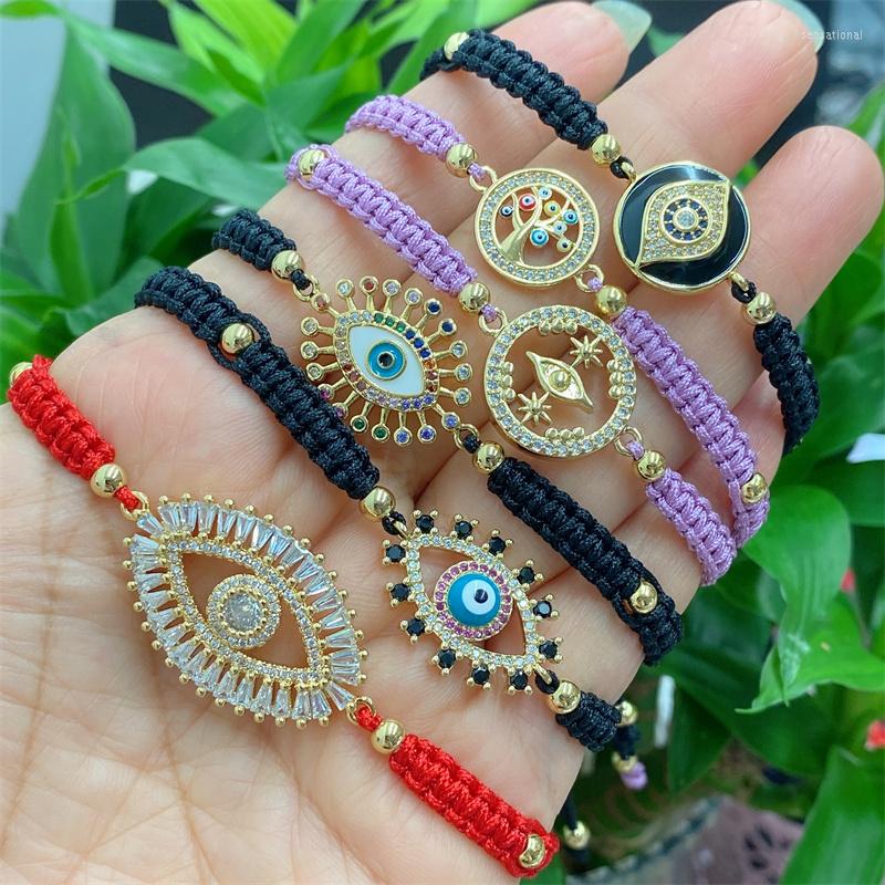 

Strand 2023 CZ Cross Virgin Mary Charms Braided Rope String Bangle Handmade Adjustable Anklet Prayer Bracelet Gift For Women Men