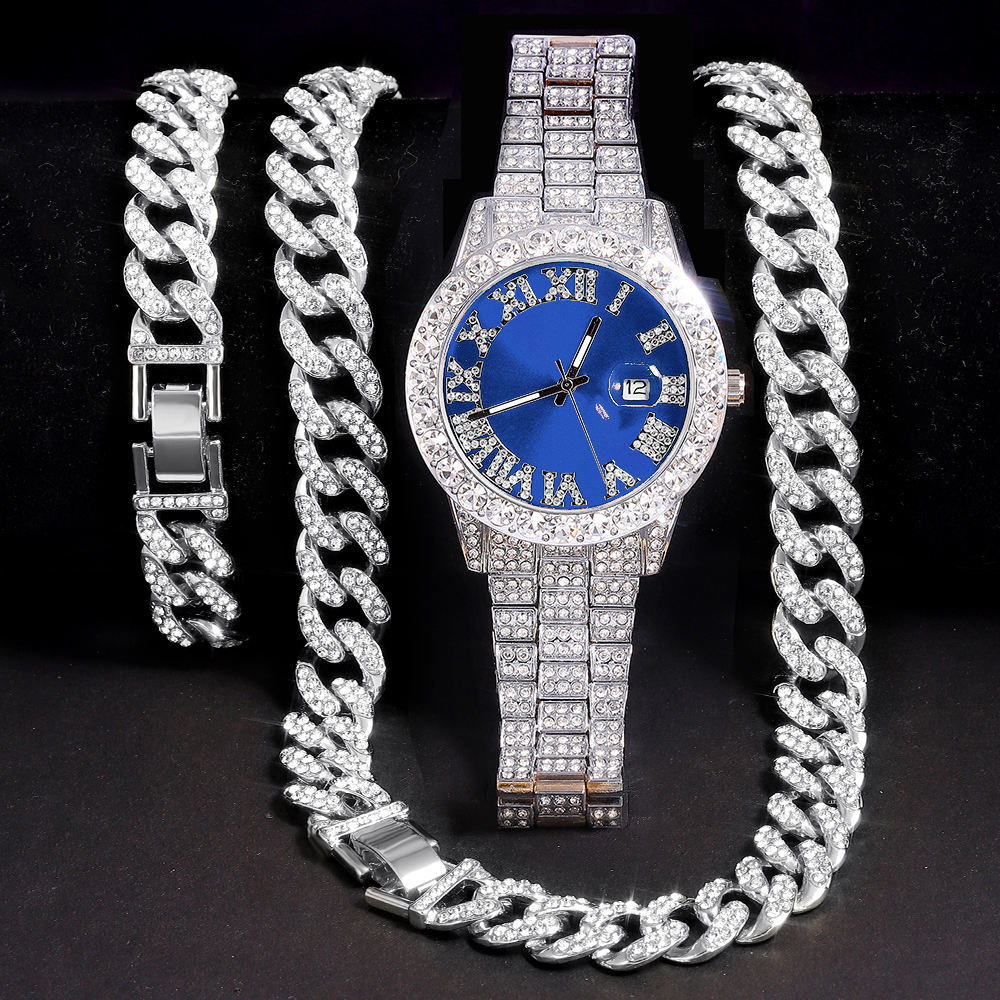 

Bracelet Necklace Watch Full Iced Out Watch Men Cuban Link Chain Choker Jewelry for Hip Hop 230202, Width 13mm