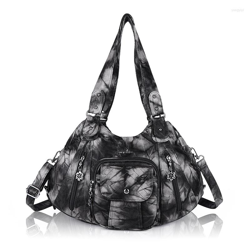 

Evening Bags SNAILLADY Fashion Pu Leather Tie-dye Top Handle Shoulder Handbag Large Capacity Crossbody Bag Big Volume Female Shopper TOTE, Black