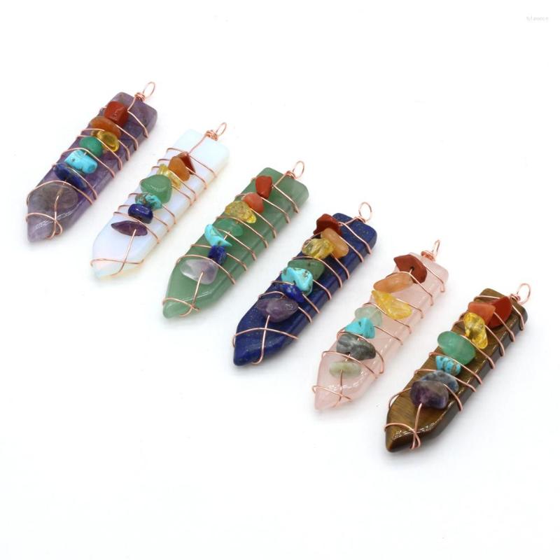 

Pendant Necklaces Natural Stone Lapis Lazuli Pendants 7 Chakras Gold Color Wire Wrap Crystal For Necklace Jewelry Making Diy Women Party