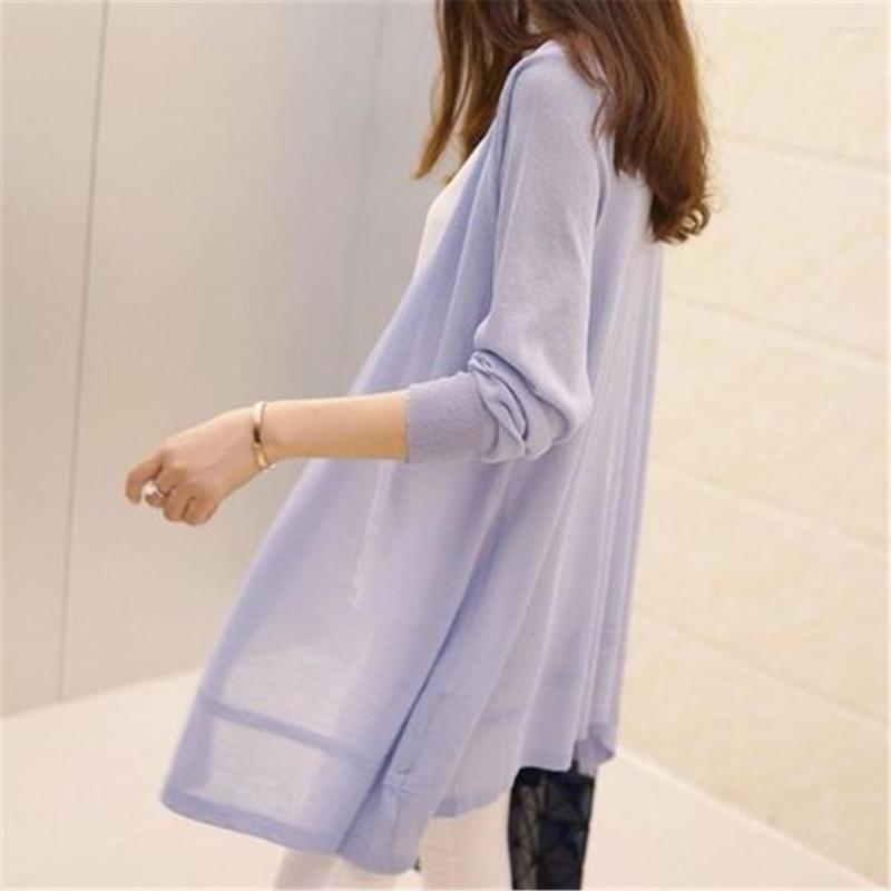 

Women' Knits Women 2023 Summer Casual Thin Cardigan Coat Female Ice Silk Knitted Sweater Ladies Long Sleeve Open Stitch Knitwear ZY4908, White