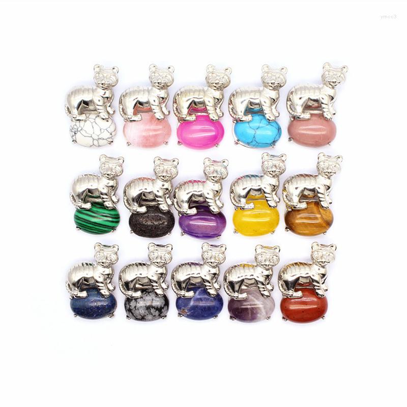 

Pendant Necklaces Healing Natural Stone Jewelry Cute Tiger Shaped Colorful Agates Pink Quartz Purple Crystal Pendulum Lucky Animal Charms