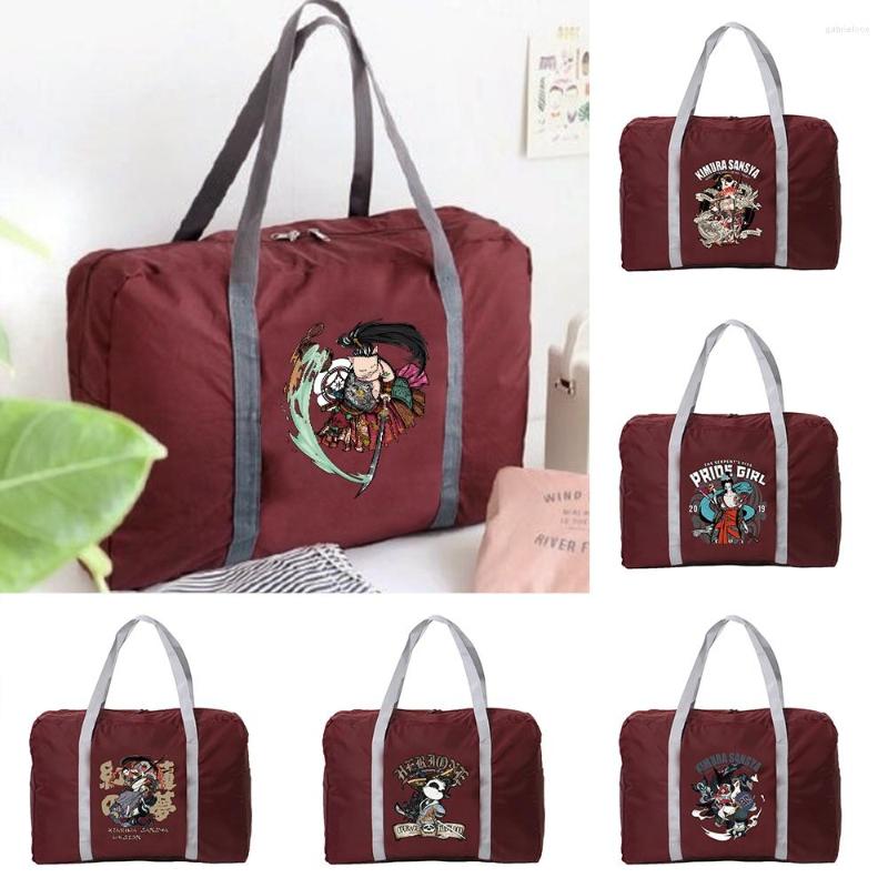 

Duffel Bags Travel Bag Unisex Foldable Handbags Organizers Large Capacity Portable Luggage Samurai Series Print Accessories, Wine red