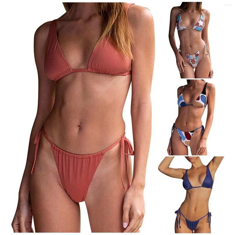 

Women' Swimwear 2023 Push Up Bikinis Solid Color Bikini Set Women Swimsuit Brazilian Biquini Micro Thong Bandage Beachwear Summer L5
