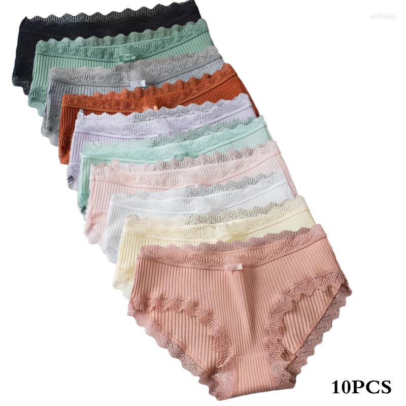

Women's Panties 2023 Fashion Women Casual Lace Mid-waist Underwear Threaded Brief Solid Color Skin-Friendly Ladies Underpants Breathable, Black