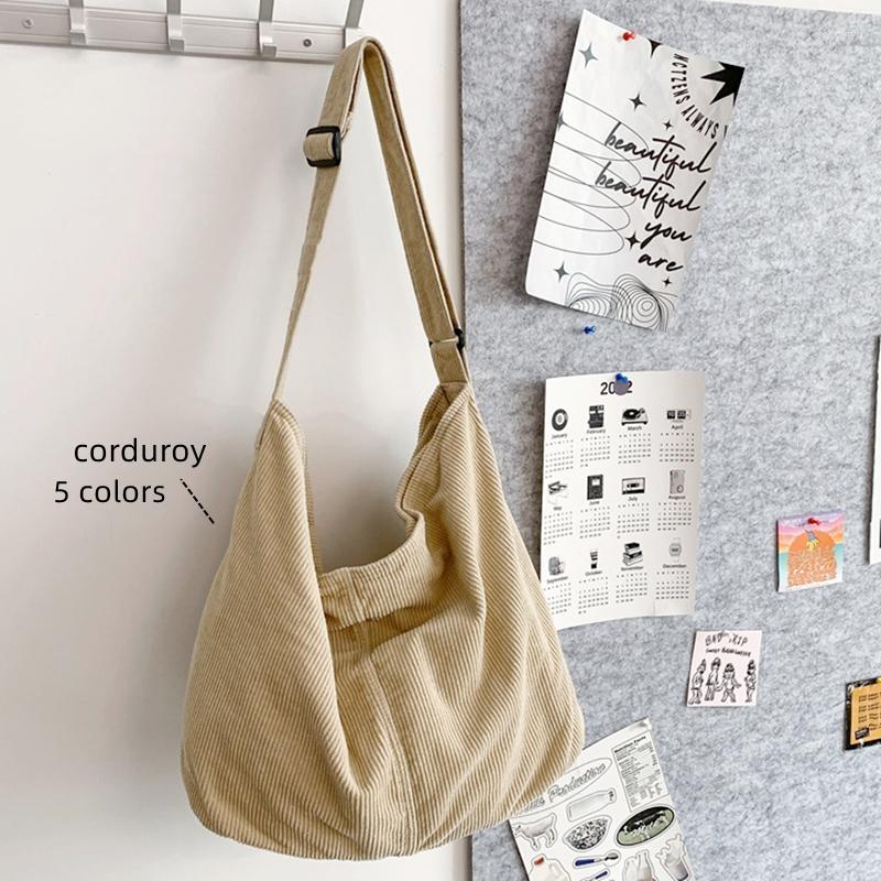 

Evening Bags Corduroy Textile Oversized School Laptop Hobo Slouchy Side Bag Minimalist Large Capacity Overnight Weekender Sling Pouch, Beige