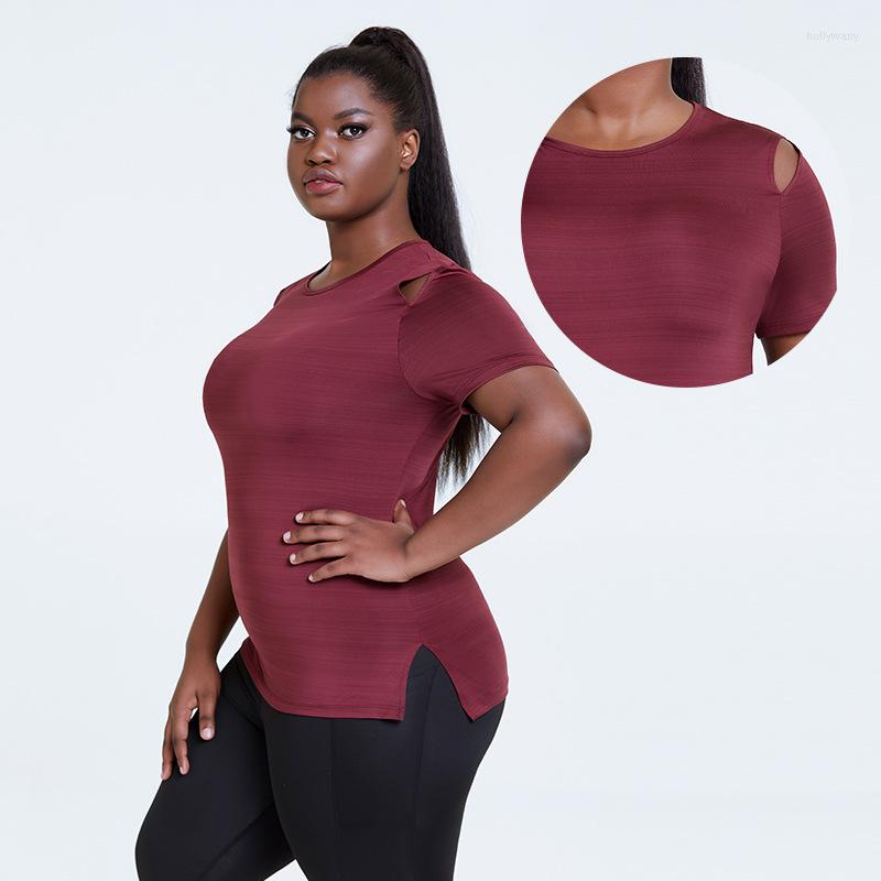 

Active Shirts L-4XL Stretch Summer Workout Plus Size Tops Women Hollow Out Running Quick Dry T-shirt Female Sports Fitness Yoga Shirt, Red