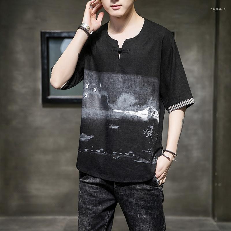 

Ethnic Clothing Men'S Loose Blouse Traditional Chinese Tang Suit Cheongsam Vintage Wushu Oriental T-Shirts Linen Tee Tops 10624