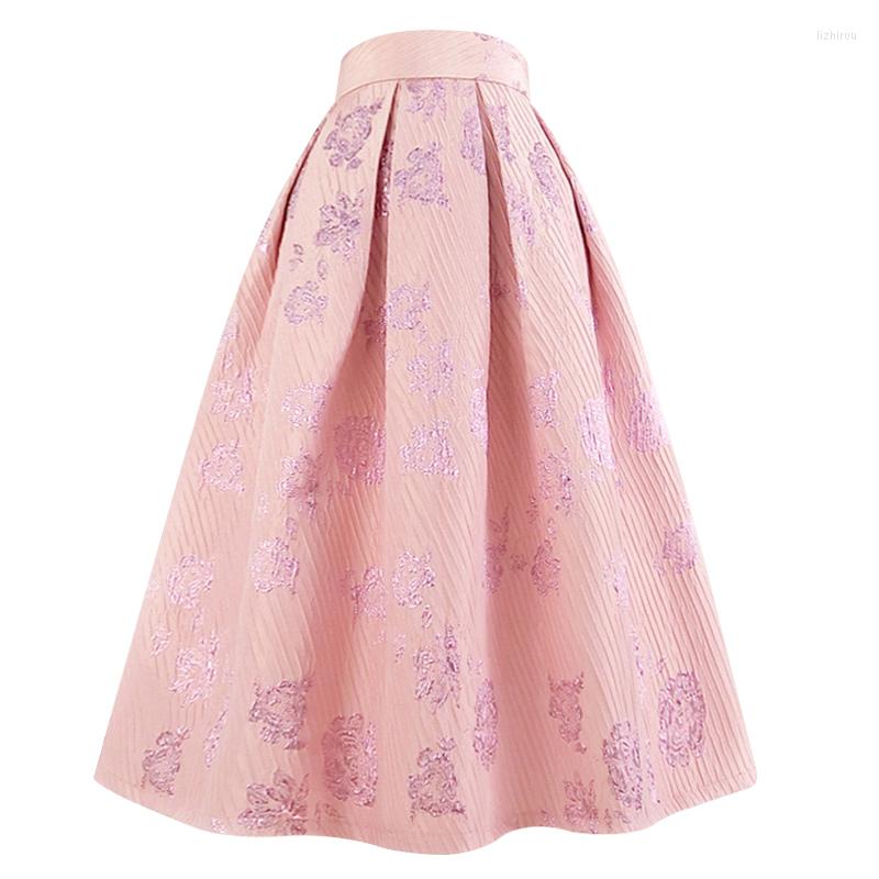 

Skirts Spring Summer 2023 Retro Jacquard Rose Embroidered Ball Gown Women High Waist Party Umbrella, Pink