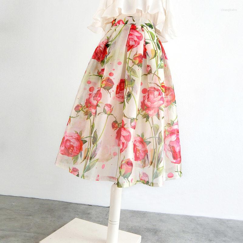 

Skirts Summer 2023 Ball Grown Flower Chiffon Women Casual Elastic Waist Flowers Print Knee-length Ladies Fashion Q03, Tupianse